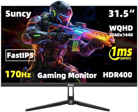 Suncy 32 inch 2K 170Hz Gaming Monitor  Fast IPS 1ms QHD  2560 x 1440  Monitor FreeSync 98  sRGB VESA Compatible  DisplayPort HDMI  Black