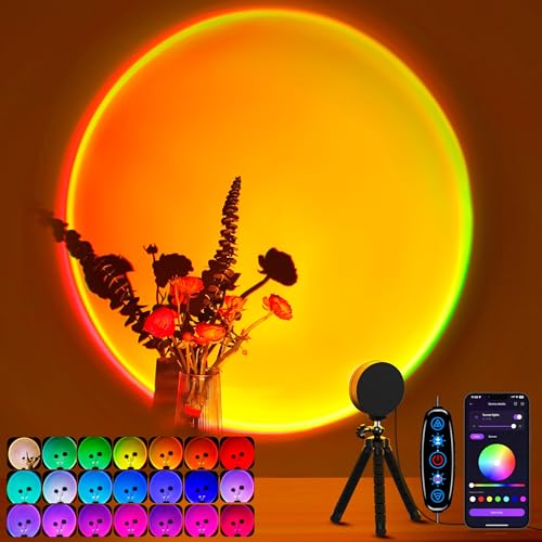 Sunset Lamp Projector Multicolor Changing LED Projection Lamp Switch Button and APP Control 360 Degree Rotation Sunlight Lamp for Bedroom  Photography  Party  Tiktok Live  Room Decor