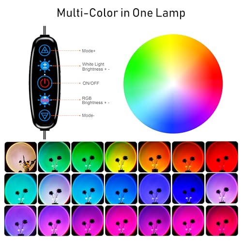 Sunset Lamp Projector Multicolor Changing LED Projection Lamp Switch Button and APP Control 360 Degree Rotation Sunlight Lamp for Bedroom  Photography  Party  Tiktok Live  Room Decor