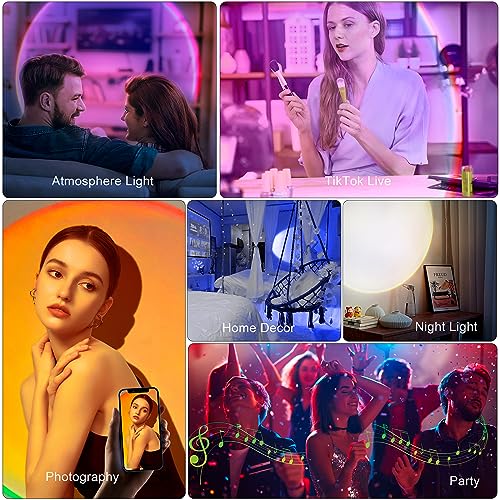 Sunset Lamp Projector Multicolor Changing LED Projection Lamp Switch Button and APP Control 360 Degree Rotation Sunlight Lamp for Bedroom  Photography  Party  Tiktok Live  Room Decor
