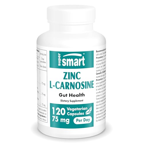 SuperSmart Zinc L Carnosine 75mg per Day  Well Tolerated    Zinc Carnosine Supplement   Non GMO & Gluten Free   120 Vegetarian Capsules