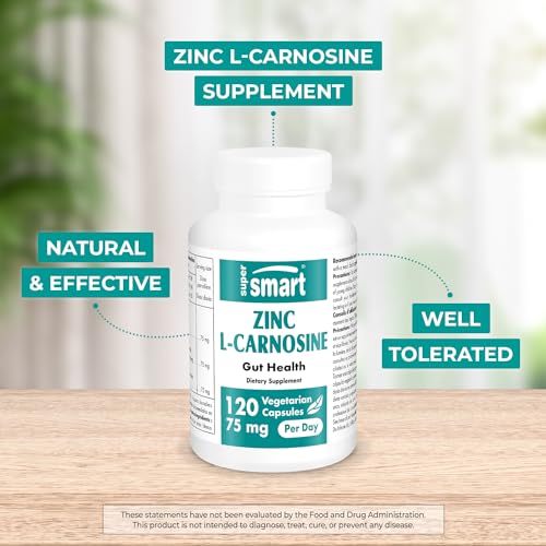 SuperSmart Zinc L Carnosine 75mg per Day  Well Tolerated    Zinc Carnosine Supplement   Non GMO & Gluten Free   120 Vegetarian Capsules