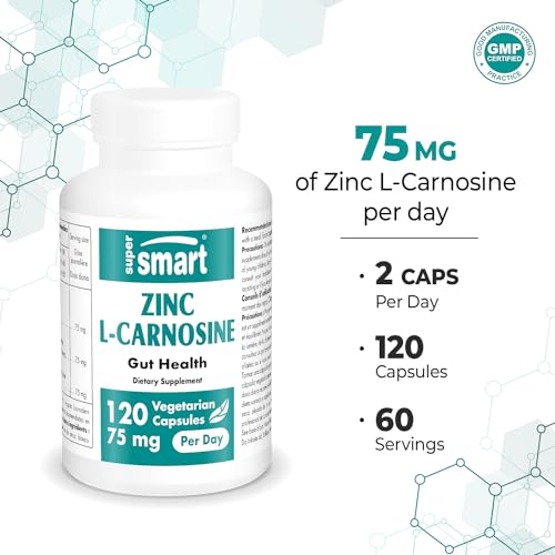 SuperSmart Zinc L Carnosine 75mg per Day  Well Tolerated    Zinc Carnosine Supplement   Non GMO & Gluten Free   120 Vegetarian Capsules