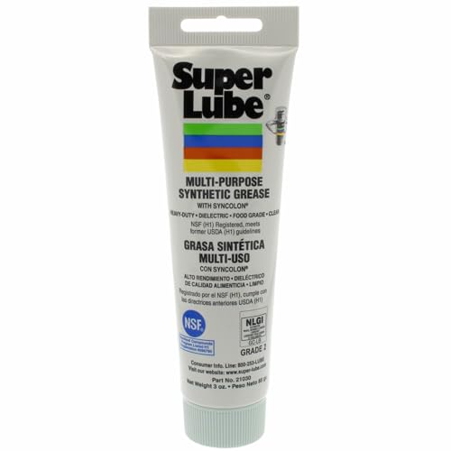 Super Lube Grasa sintética multiuso con Syncolon - Grasa resistente a altas temperaturas, agua y corrosión - Uso en taller e industrial - Grado alimenticio - Blanco translúcido - Tubo - 3 oz (21030)