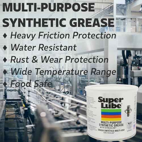 Super Lube Grasa sintética multiuso con Syncolon - Grasa resistente a altas temperaturas, agua y corrosión - Uso en taller e industrial - Grado alimenticio - Blanco translúcido - Tubo - 3 oz (21030)