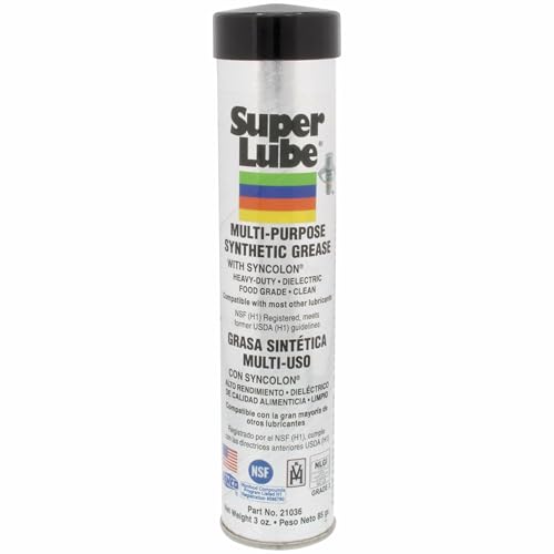 Super Lube Grasa sintética multiuso con Syncolon - Grasa resistente a altas temperaturas, agua y corrosión - Uso en taller e industrial - Grado alimenticio - Blanco translúcido - Tubo - 3 oz (21030)