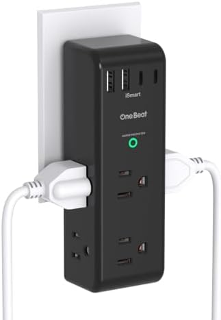 Surge Protector Outlet Extender   with Rotating Plug  6 AC Multi Plug Outlet with 4 USB Ports  2 USB C   1800J Wall Charger  3 Sided Power Strip with Spaced Outlet Splitter for Home  Office  Travel