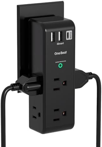 Surge Protector Outlet Extender   with Rotating Plug  6 AC Multi Plug Outlet with 4 USB Ports  2 USB C   1800J Wall Charger  3 Sided Power Strip with Spaced Outlet Splitter for Home  Office  Travel