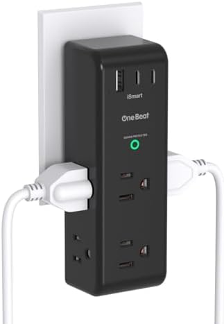 Surge Protector Outlet Extender   with Rotating Plug  6 AC Multi Plug Outlet with 4 USB Ports  2 USB C   1800J Wall Charger  3 Sided Power Strip with Spaced Outlet Splitter for Home  Office  Travel