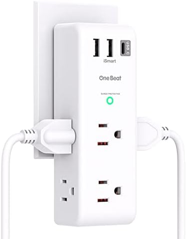 Surge Protector Outlet Extender   with Rotating Plug  6 AC Multi Plug Outlet with 4 USB Ports  2 USB C   1800J Wall Charger  3 Sided Power Strip with Spaced Outlet Splitter for Home  Office  Travel