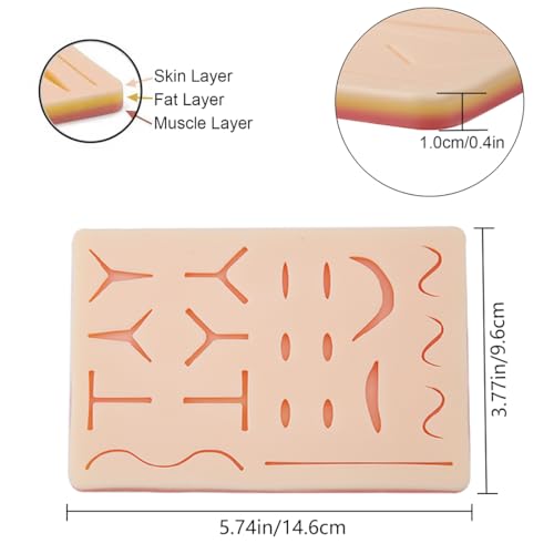 Suture Practice Kit for Medical Students Complete Surgical Training Include 17Pre Cut Wounds Silicone Suture Pad 6 Suture Tools 6 Sterile Thread & Needle 5 Dissection Blades with 1 Bag 18 Pcs 