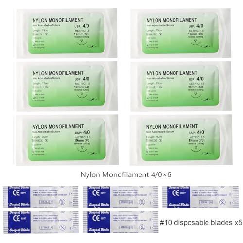 Suture Practice Kit for Medical Students Complete Surgical Training Include 17Pre Cut Wounds Silicone Suture Pad 6 Suture Tools 6 Sterile Thread & Needle 5 Dissection Blades with 1 Bag 18 Pcs 