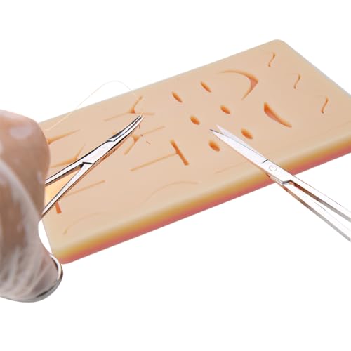 Suture Practice Kit for Medical Students Complete Surgical Training Include 17Pre Cut Wounds Silicone Suture Pad 6 Suture Tools 6 Sterile Thread & Needle 5 Dissection Blades with 1 Bag 18 Pcs 