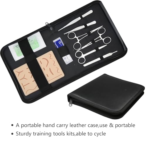 Suture Practice Kit for Medical Students Complete Surgical Training Include 17Pre Cut Wounds Silicone Suture Pad 6 Suture Tools 6 Sterile Thread & Needle 5 Dissection Blades with 1 Bag 18 Pcs 