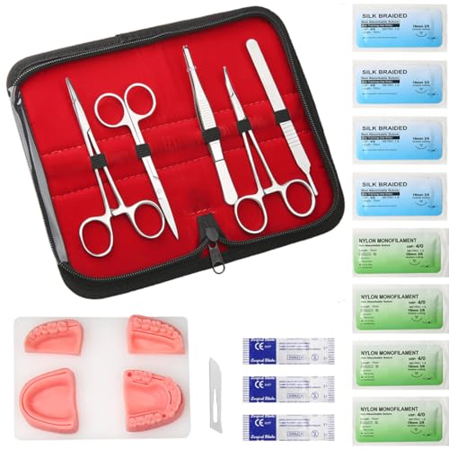 Suture Practice Kit for Medical Students Complete Surgical Training Include 17Pre Cut Wounds Silicone Suture Pad 6 Suture Tools 6 Sterile Thread & Needle 5 Dissection Blades with 1 Bag 18 Pcs 