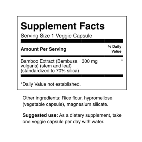 Swanson Bamboo Extract for Hair and Nails Silica Supplement Supports Collagen 300 mg 60 Veggie Capsules