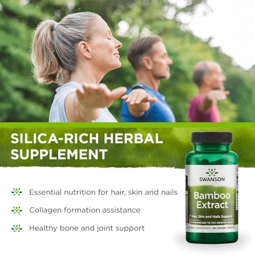 Swanson Bamboo Extract for Hair and Nails Silica Supplement Supports Collagen 300 mg 60 Veggie Capsules
