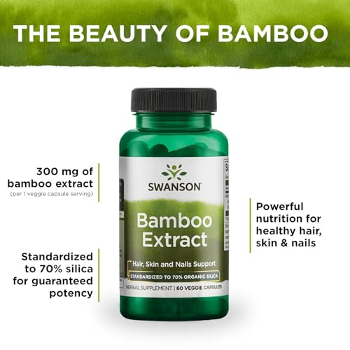 Swanson Bamboo Extract for Hair and Nails Silica Supplement Supports Collagen 300 mg 60 Veggie Capsules