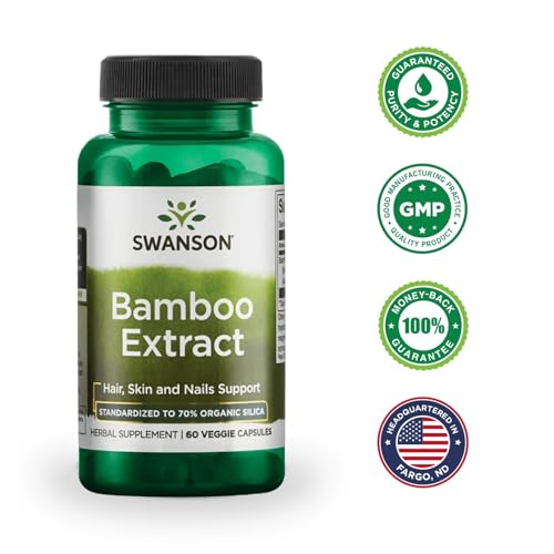 Swanson Bamboo Extract for Hair and Nails Silica Supplement Supports Collagen 300 mg 60 Veggie Capsules