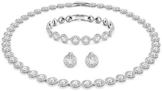 Swarovski Crystal Authentic Angelic All Around Set of Necklace  Bracelet and Earrings  White  Rhodium Finish  Womens Hypoallergenic Sparkling Jewelries   Nickel Free Crystal Jewelry Collection