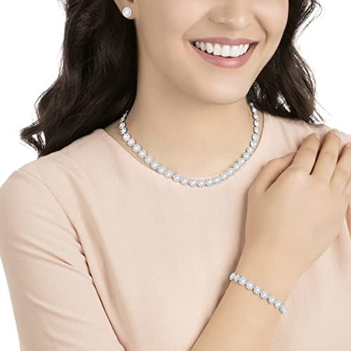 Swarovski Crystal Authentic Angelic All Around Set of Necklace  Bracelet and Earrings  White  Rhodium Finish  Womens Hypoallergenic Sparkling Jewelries   Nickel Free Crystal Jewelry Collection