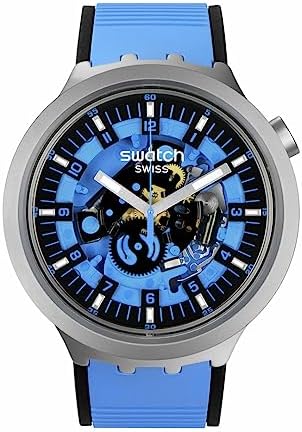 Swatch Big Bold Irony Lacquered Unisex Watch Casual Polymer Blue Automatic Waterproof Azure Blue Daze