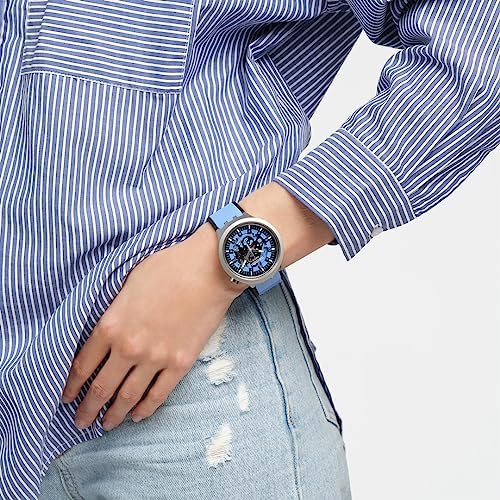 Swatch Big Bold Irony Lacquered Unisex Watch Casual Polymer Blue Automatic Waterproof Azure Blue Daze