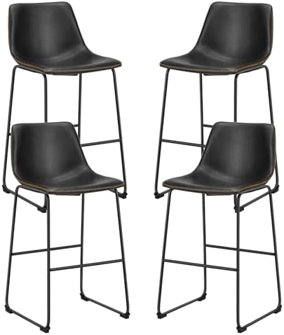 Sweetcrispy Counter Height Bar Stools Set of 4  30 inch Leather Barstools Modern Bar Stools with Back  Counter Stool Armless Bar Chairs with Metal Legs  Footrest  Classic Black