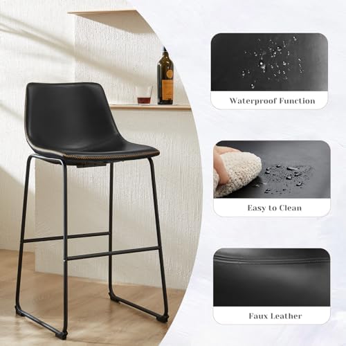 Sweetcrispy Counter Height Bar Stools Set of 4  30 inch Leather Barstools Modern Bar Stools with Back  Counter Stool Armless Bar Chairs with Metal Legs  Footrest  Classic Black