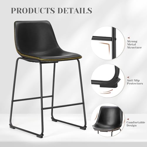 Sweetcrispy Counter Height Bar Stools Set of 4  30 inch Leather Barstools Modern Bar Stools with Back  Counter Stool Armless Bar Chairs with Metal Legs  Footrest  Classic Black