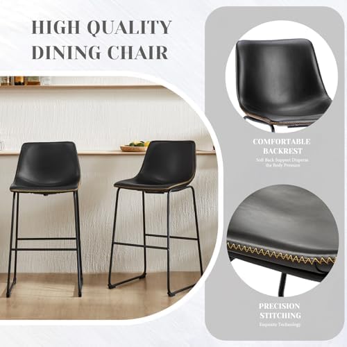 Sweetcrispy Counter Height Bar Stools Set of 4  30 inch Leather Barstools Modern Bar Stools with Back  Counter Stool Armless Bar Chairs with Metal Legs  Footrest  Classic Black