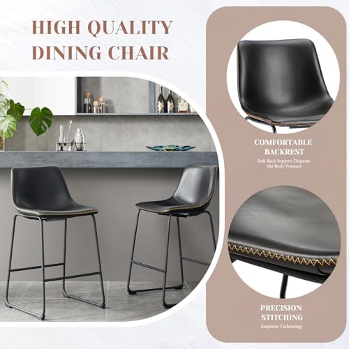 Sweetcrispy Counter Height Bar Stools Set of 4  30 inch Leather Barstools Modern Bar Stools with Back  Counter Stool Armless Bar Chairs with Metal Legs  Footrest  Classic Black