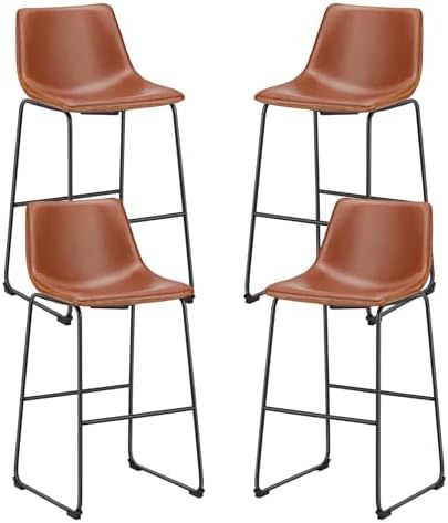Sweetcrispy Counter Height Bar Stools Set of 4  30 inch Leather Barstools Modern Bar Stools with Back  Counter Stool Armless Bar Chairs with Metal Legs  Footrest  Classic Black