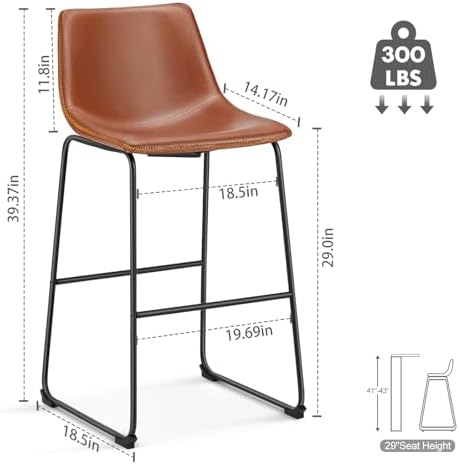 Sweetcrispy Counter Height Bar Stools Set of 4  30 inch Leather Barstools Modern Bar Stools with Back  Counter Stool Armless Bar Chairs with Metal Legs  Footrest  Classic Black