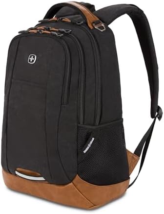 SwissGear 5505 Cecil 16  Laptop Backpack Black Canvas/Brown   Daily Laptop Bag with Gear Attachment Options   Multiple Organizer Pockets & Padded Shoulder Straps