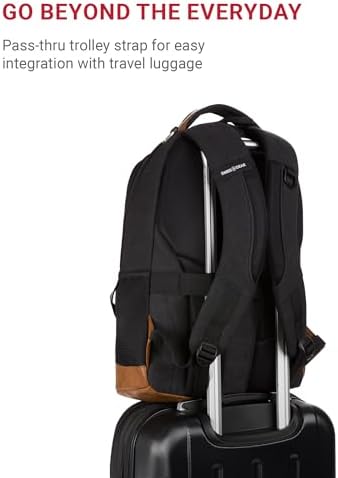 SwissGear 5505 Cecil 16  Laptop Backpack Black Canvas/Brown   Daily Laptop Bag with Gear Attachment Options   Multiple Organizer Pockets & Padded Shoulder Straps