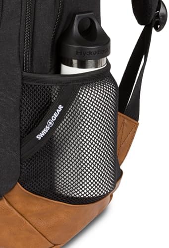SwissGear 5505 Cecil 16  Laptop Backpack Black Canvas/Brown   Daily Laptop Bag with Gear Attachment Options   Multiple Organizer Pockets & Padded Shoulder Straps