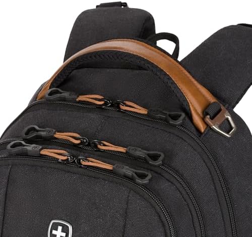 SwissGear 5505 Cecil 16  Laptop Backpack Black Canvas/Brown   Daily Laptop Bag with Gear Attachment Options   Multiple Organizer Pockets & Padded Shoulder Straps