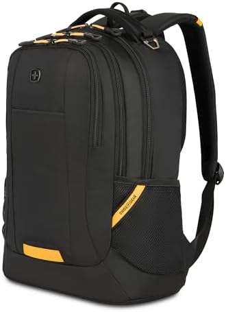 SwissGear 5505 Cecil 16  Laptop Backpack Black Canvas/Brown   Daily Laptop Bag with Gear Attachment Options   Multiple Organizer Pockets & Padded Shoulder Straps