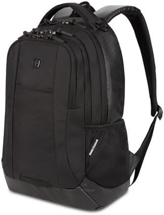 SwissGear 5505 Cecil 16  Laptop Backpack Black Canvas/Brown   Daily Laptop Bag with Gear Attachment Options   Multiple Organizer Pockets & Padded Shoulder Straps