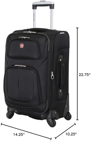 SwissGear Sion Softside Expandable Luggage   Carry On Suitcase with 360 Degree Wheels & Retractable Handle   21 Inch  Perfect for 1 3 Night Trips   Black