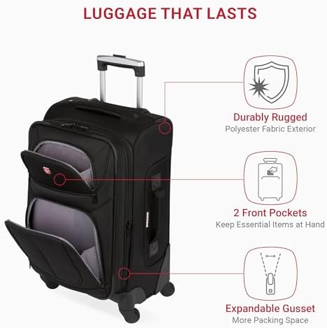 SwissGear Sion Softside Expandable Luggage   Carry On Suitcase with 360 Degree Wheels & Retractable Handle   21 Inch  Perfect for 1 3 Night Trips   Black