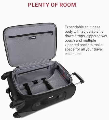 SwissGear Sion Softside Expandable Luggage   Carry On Suitcase with 360 Degree Wheels & Retractable Handle   21 Inch  Perfect for 1 3 Night Trips   Black