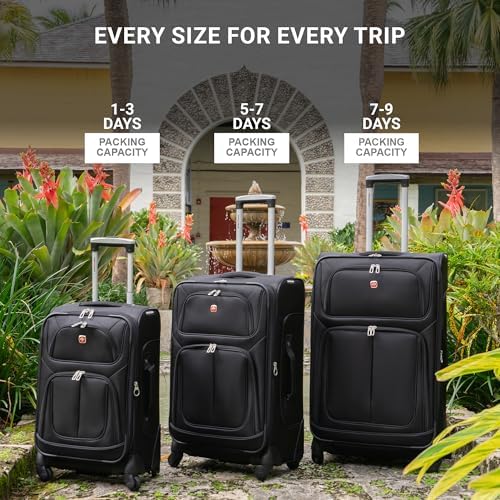 SwissGear Sion Softside Expandable Luggage   Carry On Suitcase with 360 Degree Wheels & Retractable Handle   21 Inch  Perfect for 1 3 Night Trips   Black