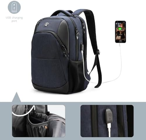 Swissdigital Design Travel Laptop Backpack for Men and Women  Business Backpack with USB Charging Port for Fits 16 Inch Notebook  Blue   SD1670 12