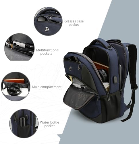 Swissdigital Design Travel Laptop Backpack for Men and Women  Business Backpack with USB Charging Port for Fits 16 Inch Notebook  Blue   SD1670 12
