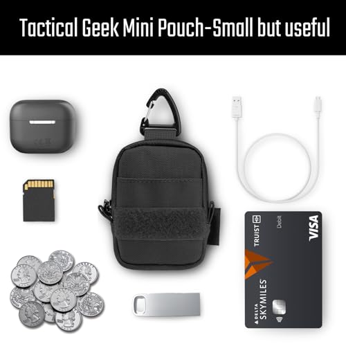 TACTICAL GEEK Storage A6 Mini Size EDC Utility Pouch  Mini Coin Purse with Custom Carabiner  EDC Mini Size Pocket Organizer  Wireless Headset Pack  Key Waist Case for Daily Carry Black