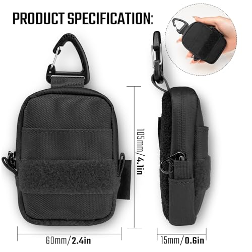 TACTICAL GEEK Storage A6 Mini Size EDC Utility Pouch  Mini Coin Purse with Custom Carabiner  EDC Mini Size Pocket Organizer  Wireless Headset Pack  Key Waist Case for Daily Carry Black