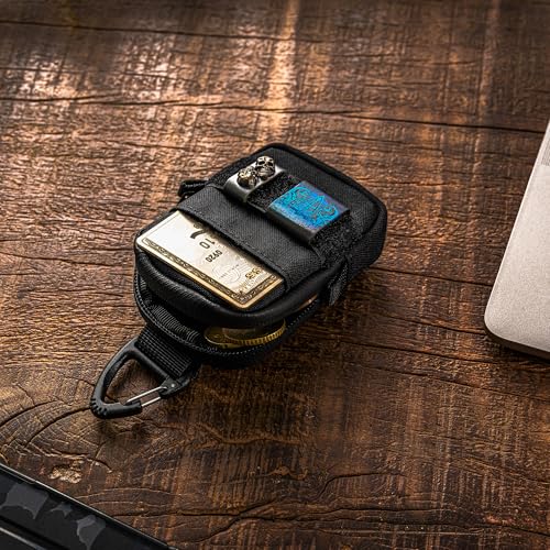 TACTICAL GEEK Storage A6 Mini Size EDC Utility Pouch  Mini Coin Purse with Custom Carabiner  EDC Mini Size Pocket Organizer  Wireless Headset Pack  Key Waist Case for Daily Carry Black