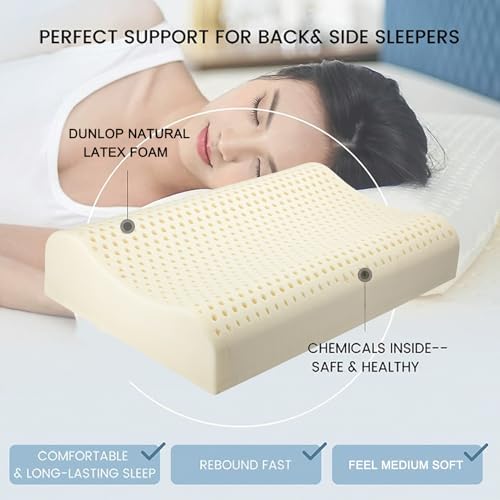 TALATEX 100  Natural Premium Latex Pillow  Adjustable Orthordic Ergonomic Pillow Helps Relieve Pressure  Neck and Shoulder Pain  Medium Firm  Queen